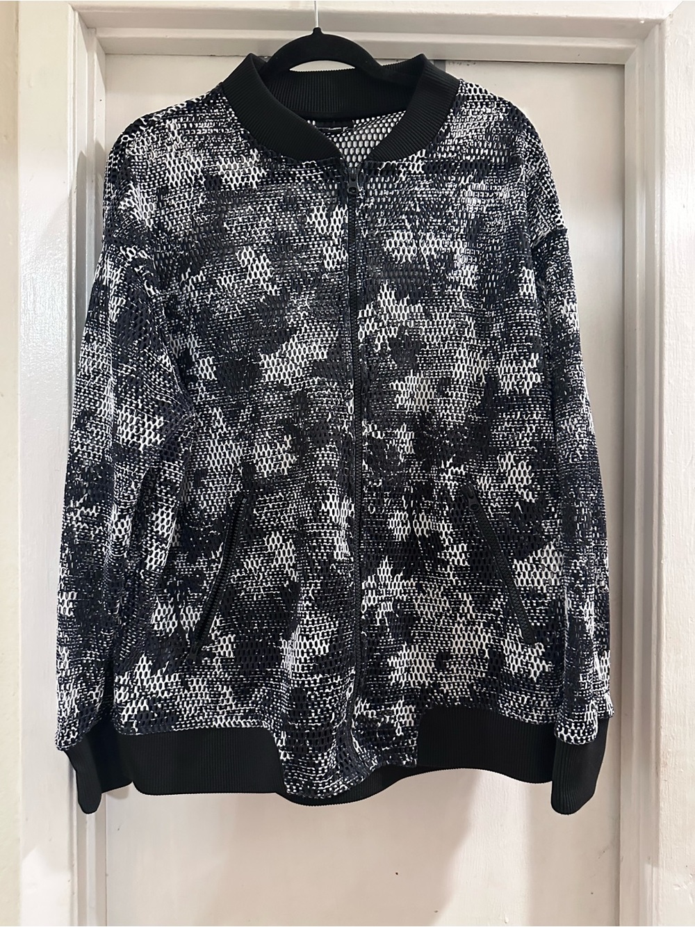 Women’s Black & White Knit Bomber Jacket